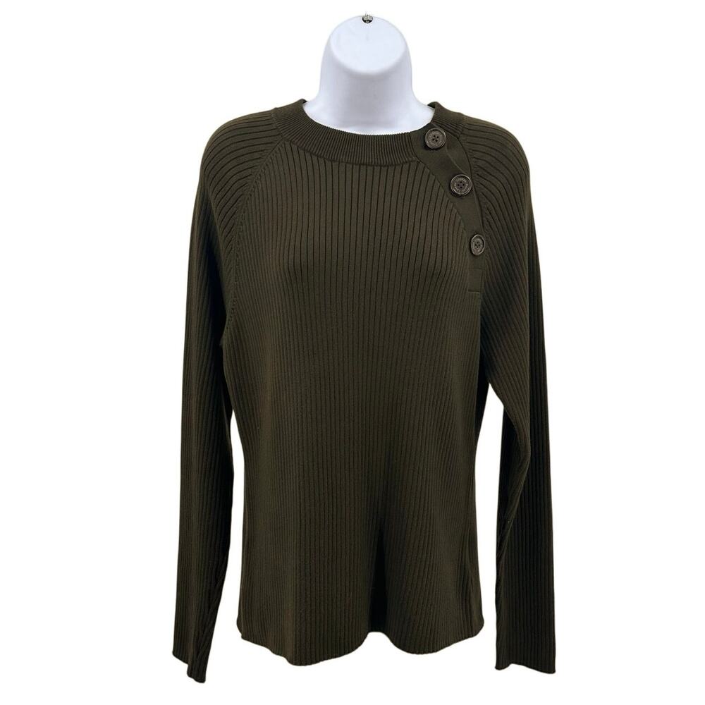 Lauren Ralph Lauren Sweater Women's XL Green Round Neck Knit Stretch Comfort LS